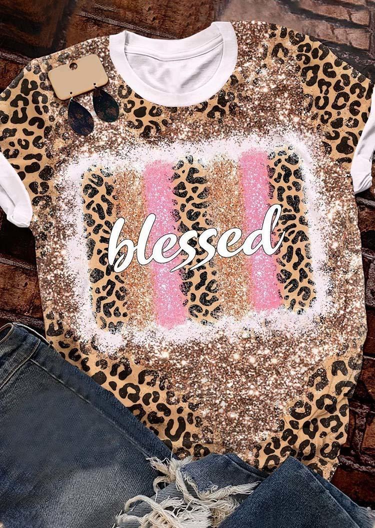 

T-shirts Tees Thanksgiving Leopard Blessed Glitter T-Shirt Tee in Multicolor. Size