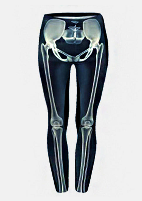 Leggings Halloween Skeleton Elastic Waist Leggings in Black. Size: L,M,S,XL