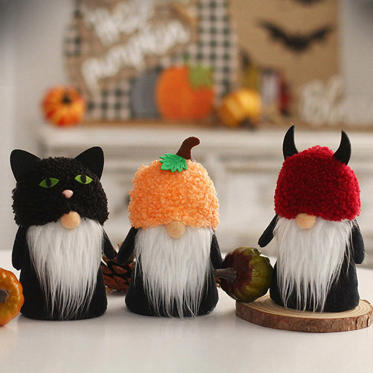 Black Cat Pumpkin Gnomies Faceless Doll Ornament