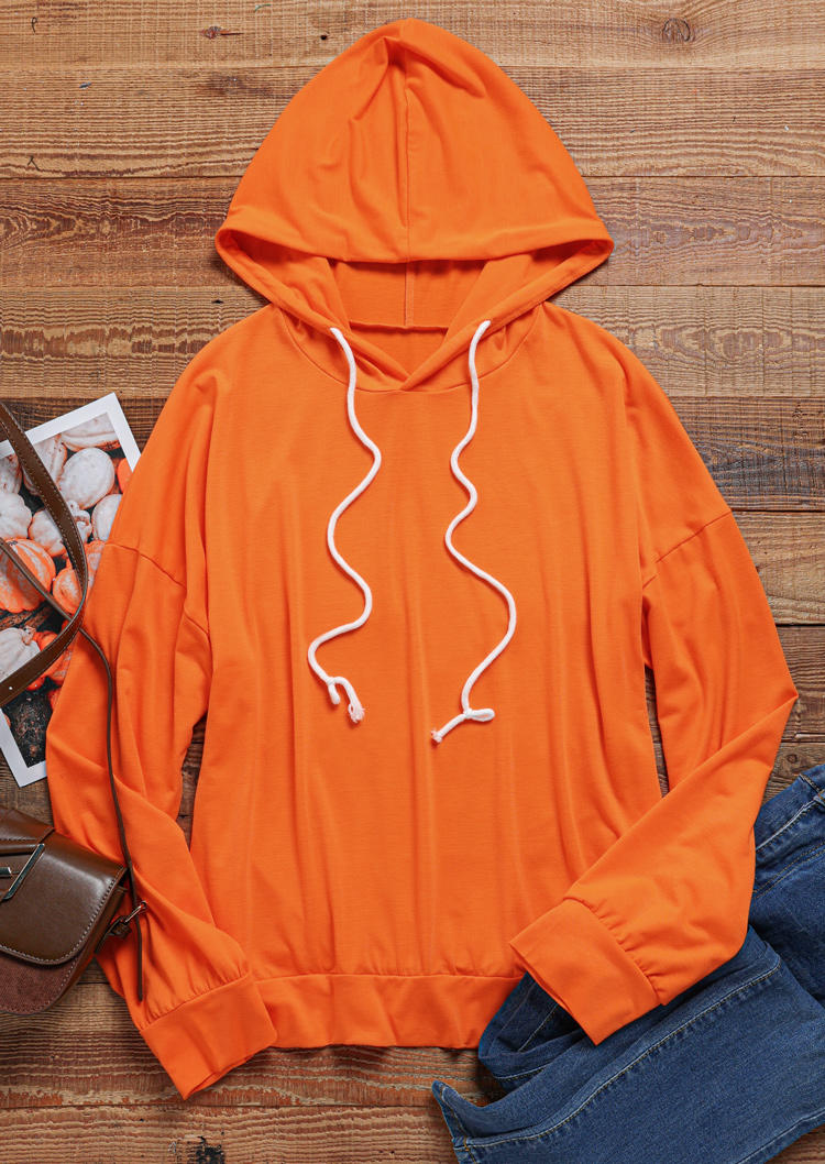 Hoodies Drawstring Long Sleeve Hoodie in Orange. Size: L,M,S,XL