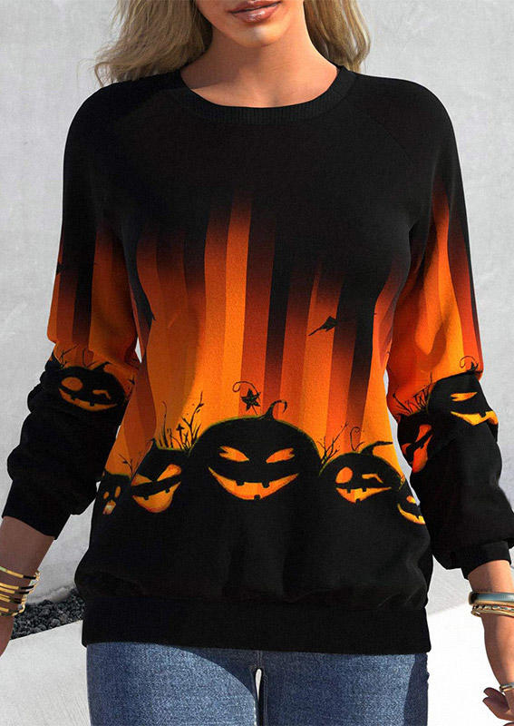 Sweatshirts Halloween Pumpkin Face Sweatshirt in Black. Size: L,M,S