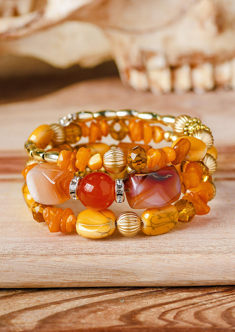

Bracelet Multi-Layered Natural Stone Beading Bracelet in Orange. Size