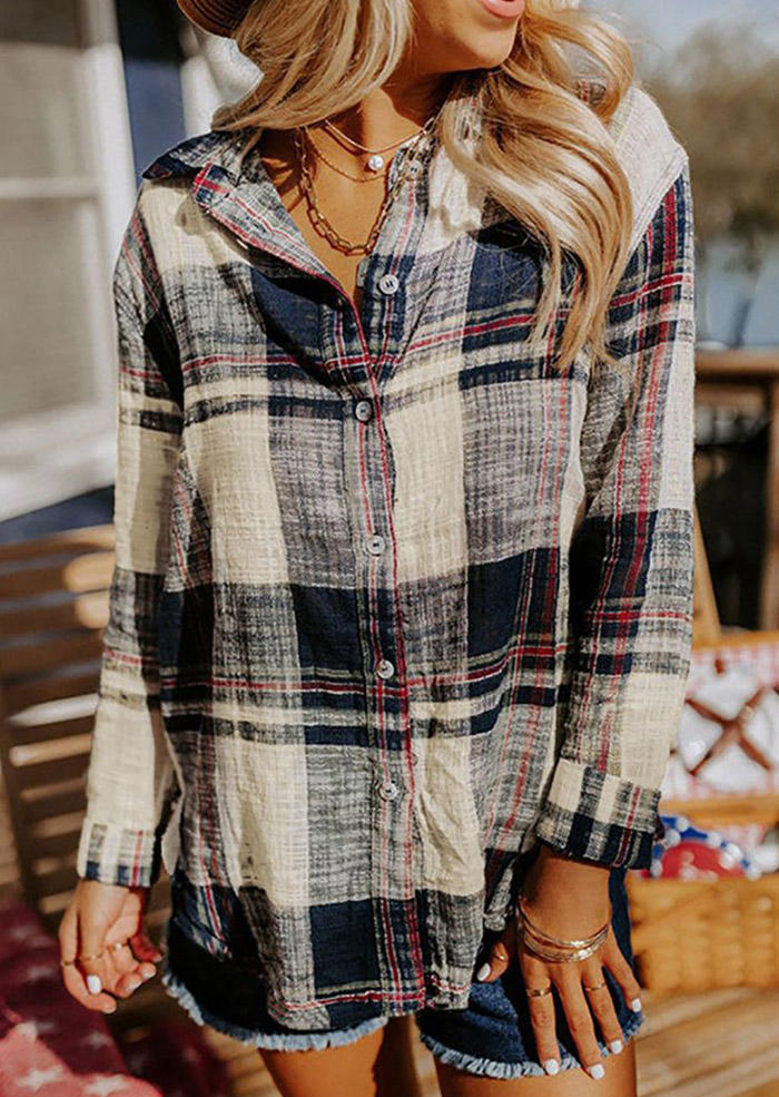 

Shirts Plaid Long Sleeve Turn-Down Collar Shirt in Multicolor. Size