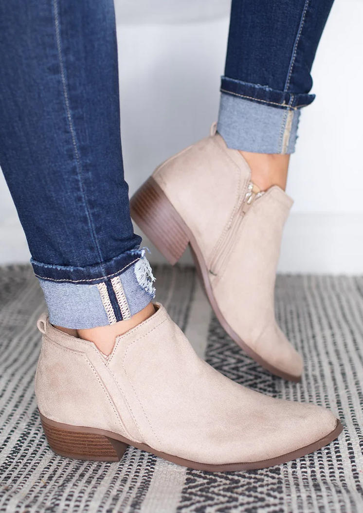 Boots Zipper Pointed Toe Ankle Boots in Apricot. Size: 37,38,39,40,41