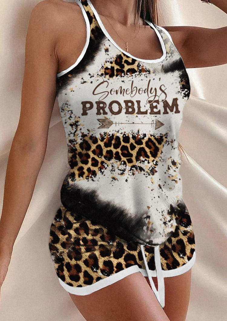

Sleepwear Somebody's Problem Leopard Bleached Tank And Shorts Pajamas Set in Multicolor. Size