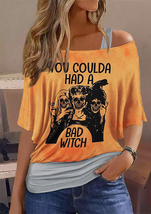 Halloween You Coulda Had A Bad Witch Fake Two-Piece Blouse - Orange