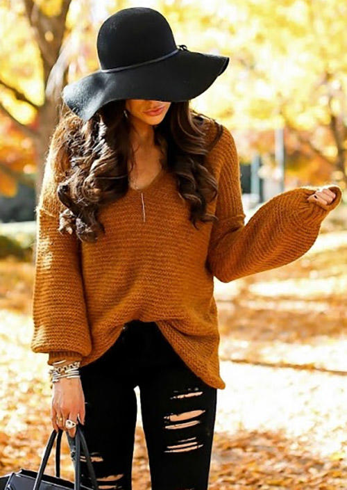 Sweaters Knitted Drop Shoulder Sweater in Brown. Size: L,M,S,XL