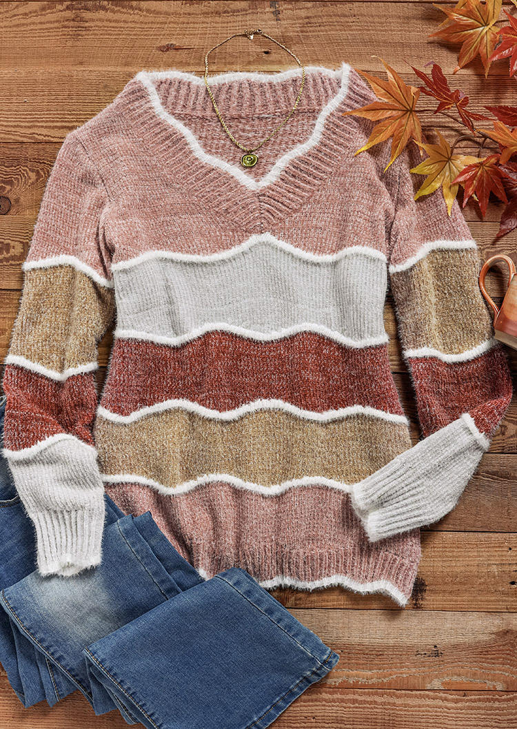 Sweaters Color Block Long Sleeve Sweater in Multicolor. Size: L,S,XL