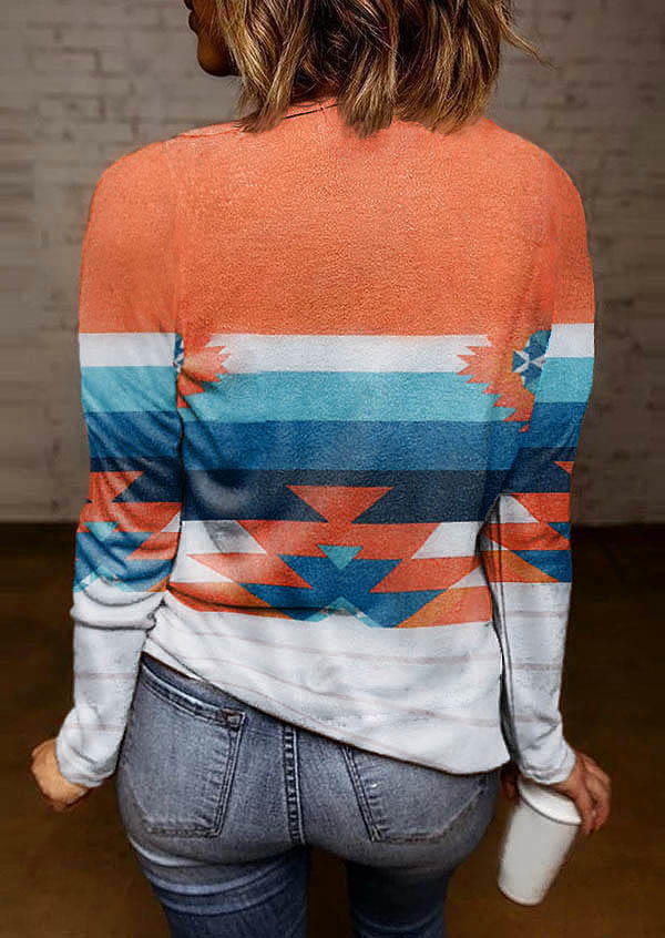 

Blouses Aztec Geometric Striped Long Sleeve Blouse in Multicolor. Size
