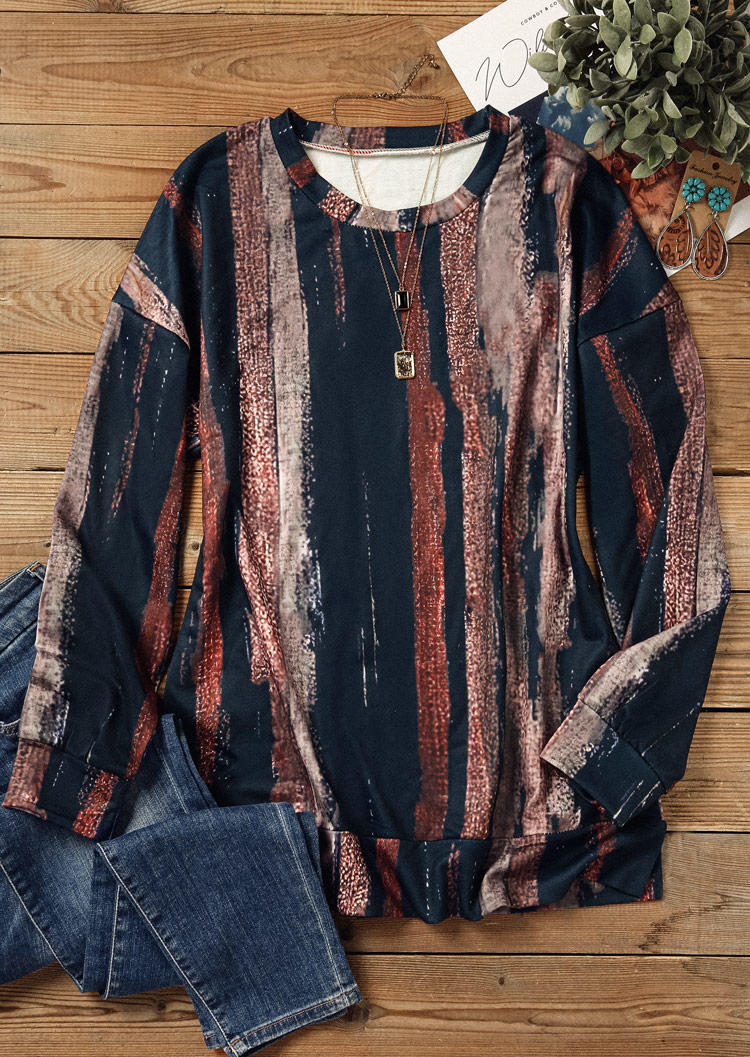 

Sweatshirts Vertical Striped Long Sleeve Sweatshirt in Multicolor. Size