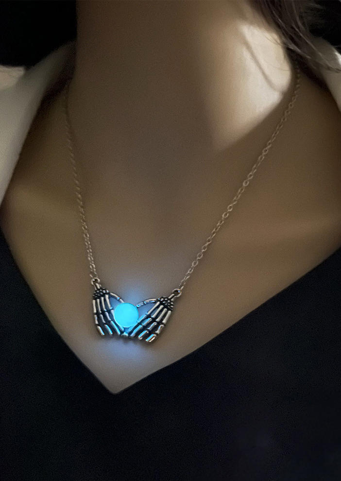 

Necklaces Halloween Skeleton Hand Luminous Pendant Necklace in Silver. Size