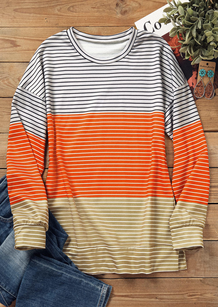 Sweatshirts Color Block Striped Long Sleeve Sweatshirt in Multicolor. Size: L,M,S,XL