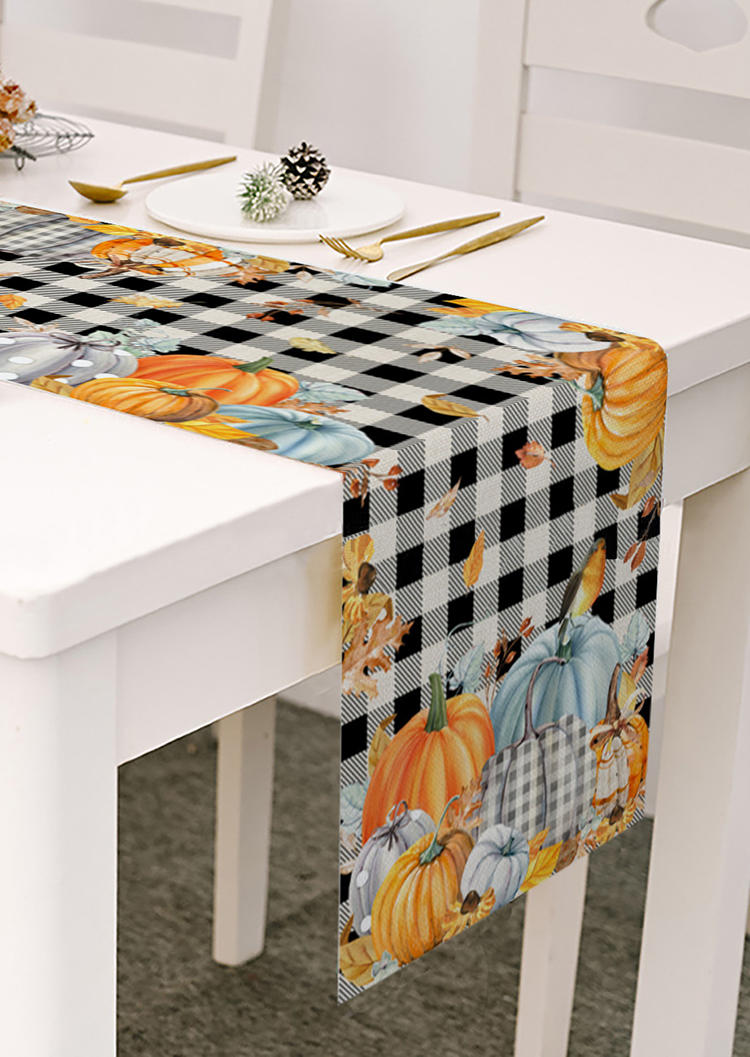 Table Cloths Plaid Pumpkin Leaf Table Runner in Multicolor. Size: One Size