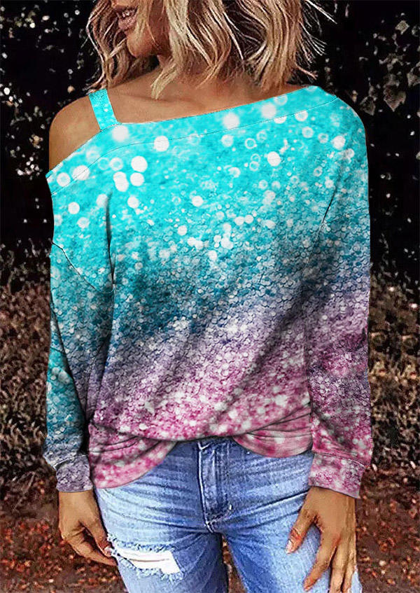 

Blouses Gradient One Sided Cold Shoulder Long Sleeve Blouse in Multicolor. Size: L,M