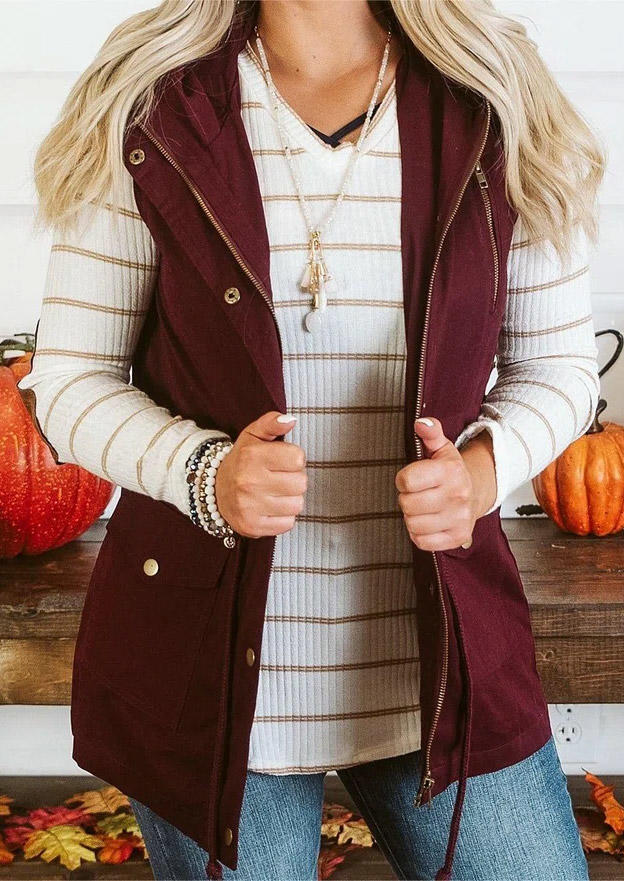 

Coats Button Pocket Zipper Sleeveless Vest Coat - Burgundy in Red. Size: L,M,,XL