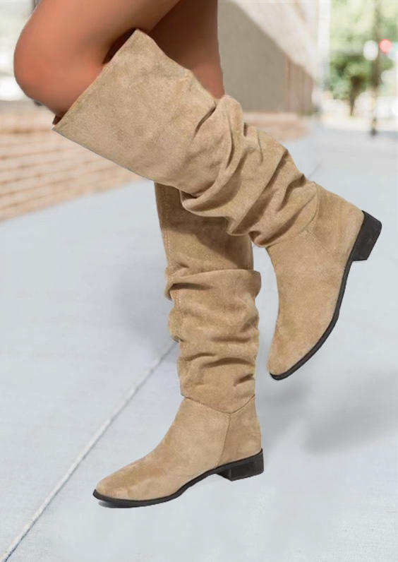 Boots Western Knee-High Chunky Heel Boots in Apricot. Size: 40