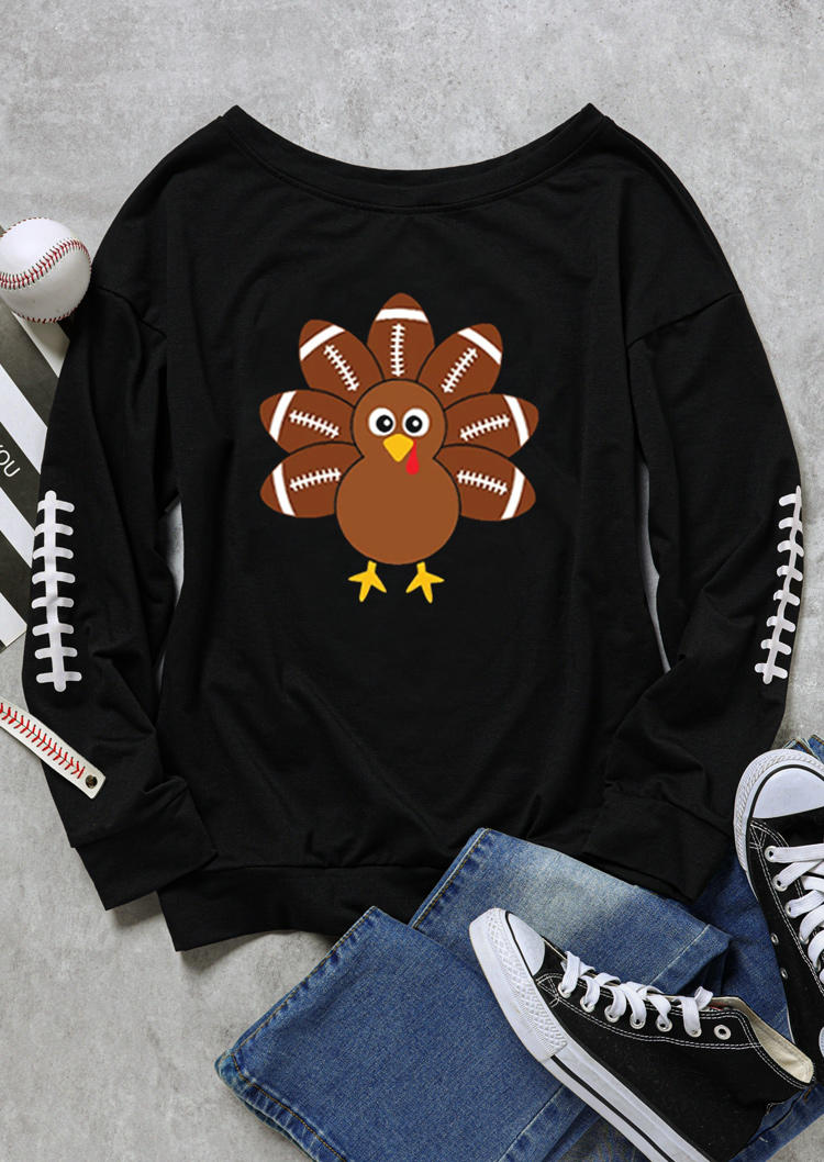 

Sweatshirts Thanksgiving Turkey Football Sweatshirt without Tank in Black. Size