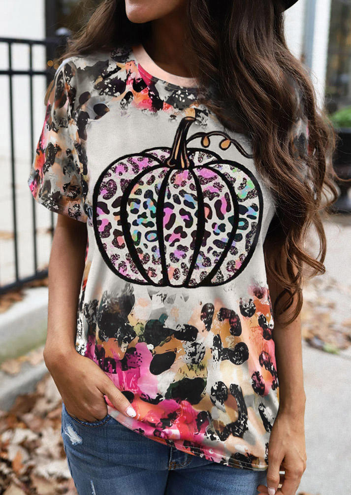 

T-shirts Tees Leopard Pumpkin Bleached O-Neck T-Shirt Tee in Multicolor. Size