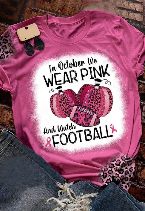 

T-shirts Tees Breast Cancer Awareness In October We Wear Pink And Watch Football T-Shirt Tee in Pink. Size