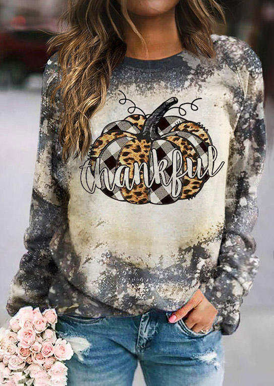 Thankful Pumpkin Leopard Bleached Sweatshirt