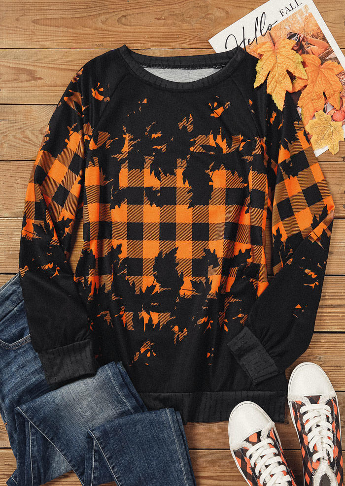 

Sweatshirts Maple Leaf Plaid Pullover Sweatshirt in Orange. Size