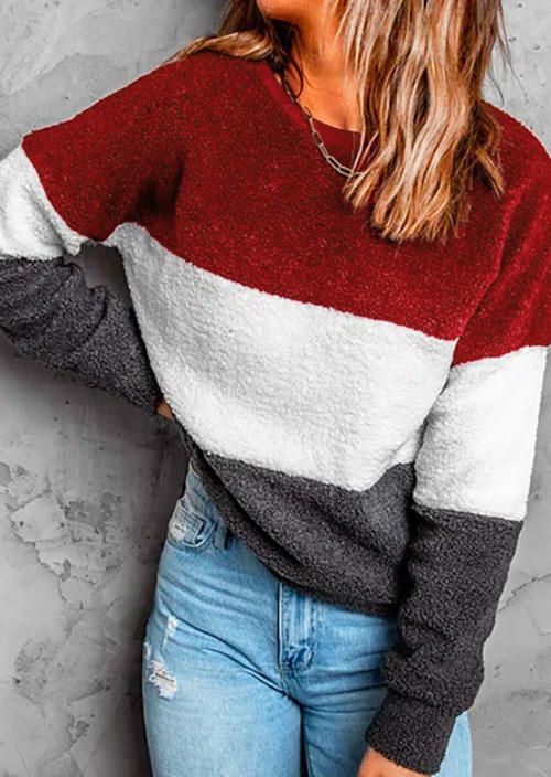 

Sweatshirts Color Block Plush Pullover Sweatshirt in Multicolor. Size: L,M,,XL