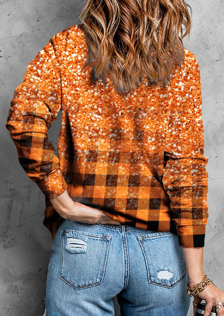 

Sweatshirts Thankful Heart Gradient Glitter Plaid Sweatshirt in Orange. Size: L,,S