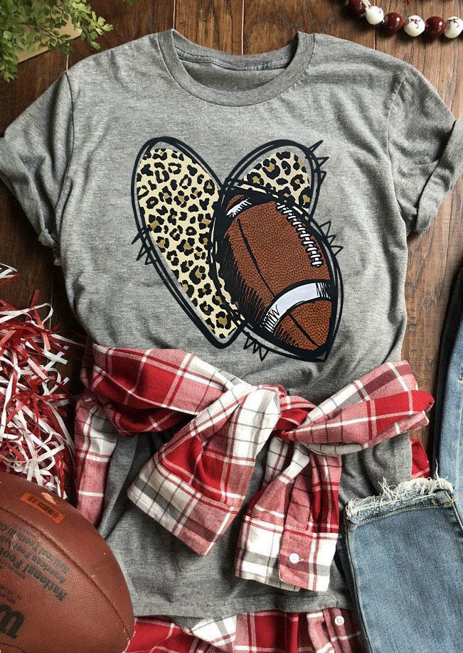 

T-shirts Tees Leopard Heart Football T-Shirt Tee in Gray. Size: L,M,,XL