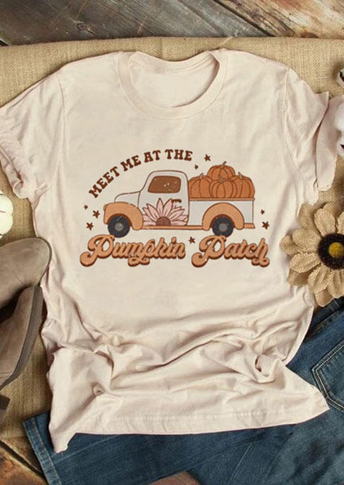 Meet Me At The Pumpkin Patch Sunflower Truck T-Shirt Tee - Apricot