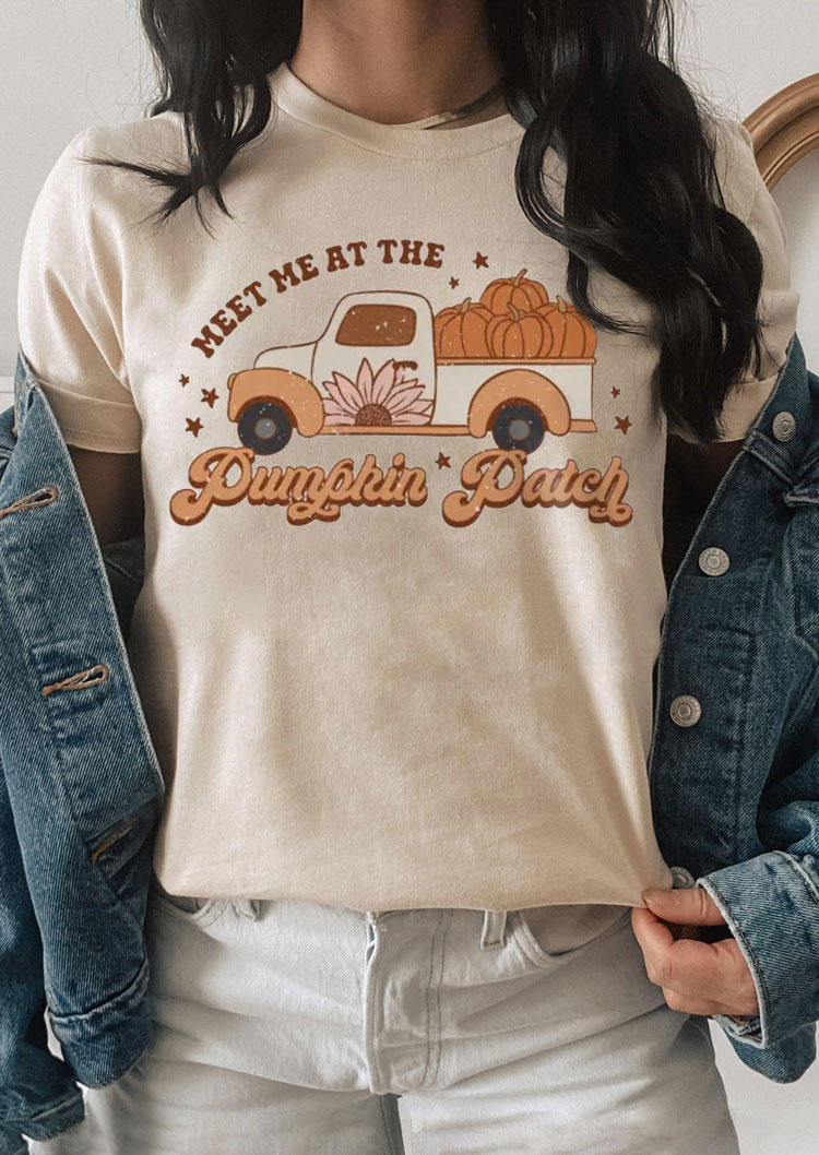 Meet Me At The Pumpkin Patch Sunflower Truck T-Shirt Tee - Apricot