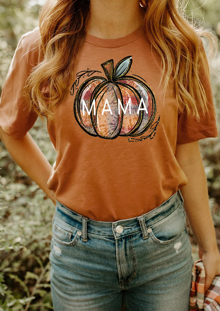 Mama Pumpkin O-Neck T-Shirt Tee - Orange