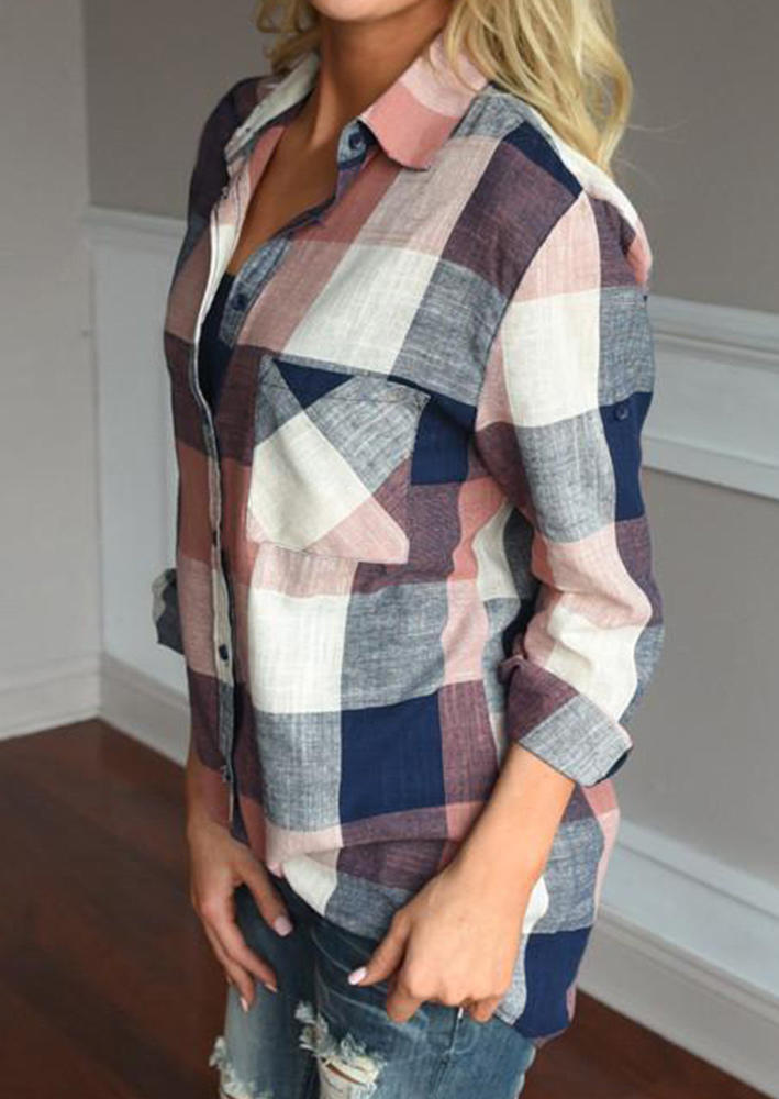 Shirts Plaid Pocket Button Long Sleeve Shirt in Multicolor. Size: S
