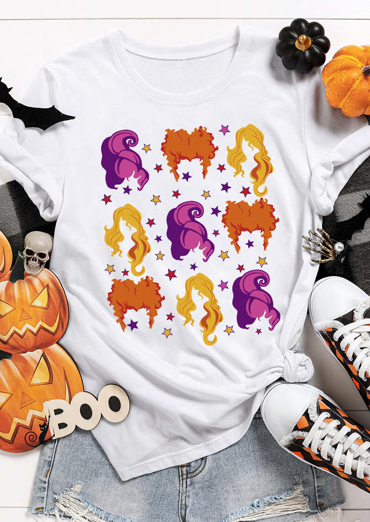 

T-shirts Tees Halloween Witch O-Neck T-Shirt Tee in White. Size: L