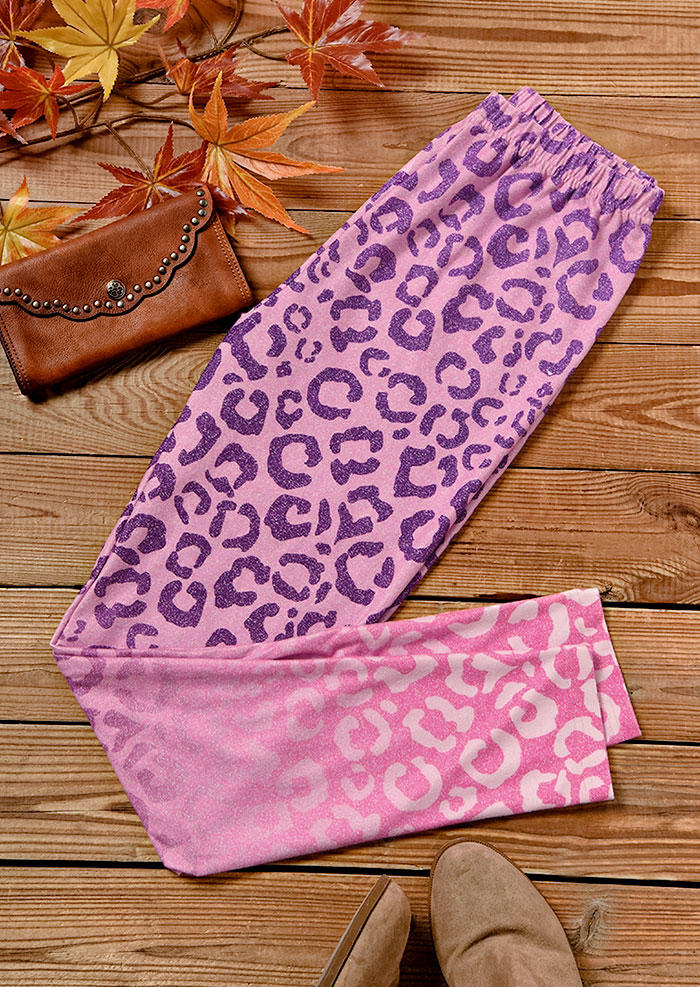 

Leggings Gradient Leopard Elastic Waist Leggings in Purple. Size: L,M,,XL