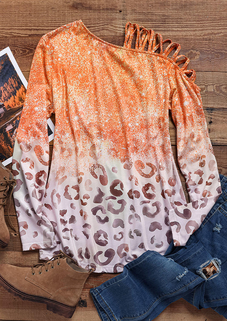 

Blouses Gradient Glitter Leopard Criss-Cross Blouse in Multicolor. Size
