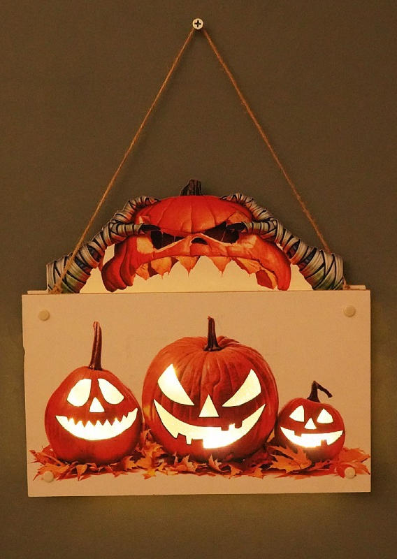 

Halloween Pumpkin Light Door Sign Hanging Ornament in Multicolor. Size