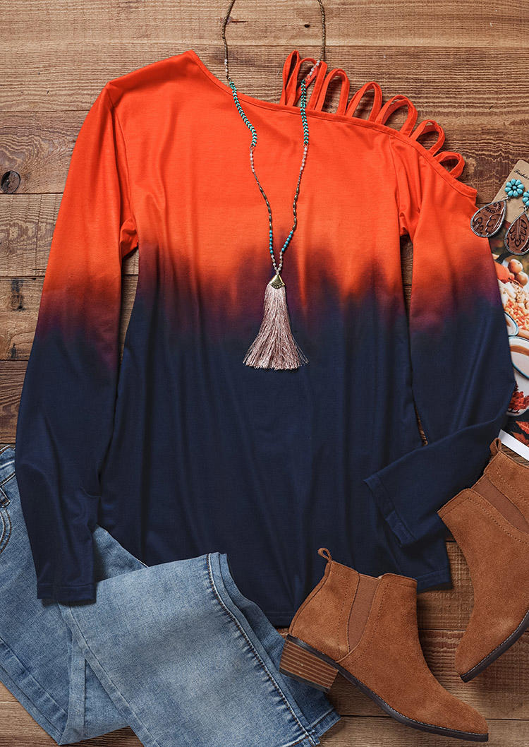 

Blouses Gradient Criss-Cross One Sided Cold Shoulder Blouse in Multicolor. Size