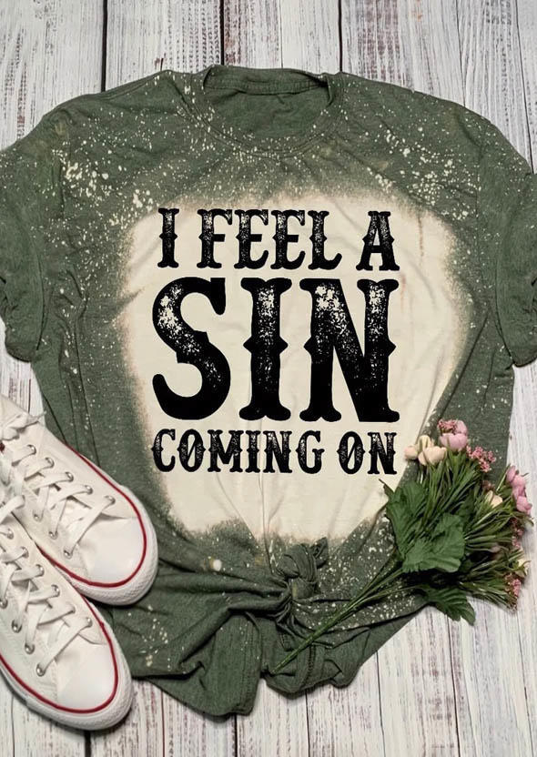 

T-shirts Tees I Feel A Sin Coming On Bleached T-Shirt Tee - Army Green in Green. Size