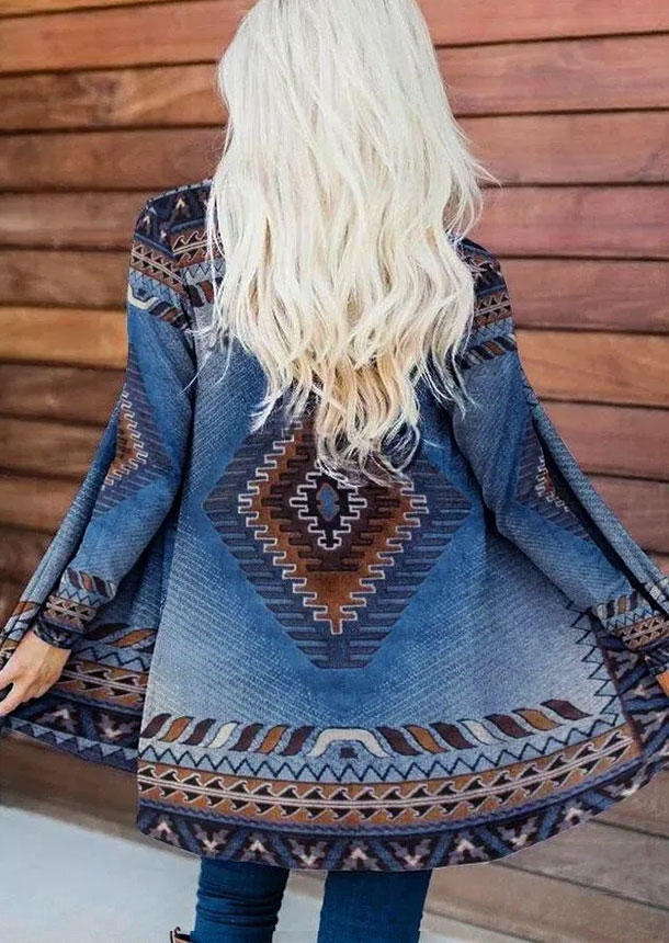 

Cardigans Aztec Geometric Long Sleeve Open Front Cardigan in Multicolor. Size