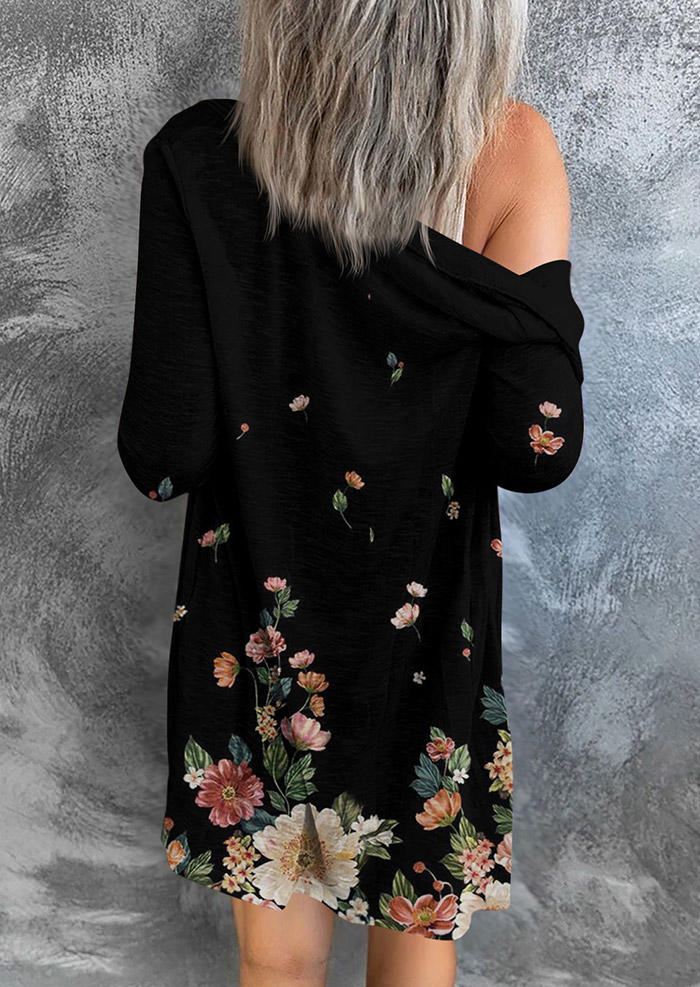 

Cardigans Floral Button Long Sleeve Open Front Cardigan in Black. Size