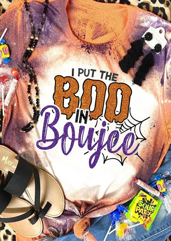 

T-shirts Tees Halloween I Put The Boo In Boujee Bleached T-Shirt Tee in Multicolor. Size