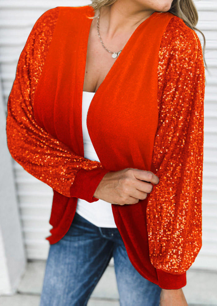 

Cardigans Sequined Long Sleeve Open Front Cardigan in Red. Size: L,M,,XL