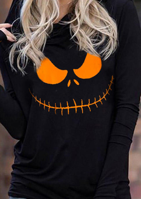 Hoodies Halloween Pumpkin Scary Hoodie in Black. Size: L,M,S,XL