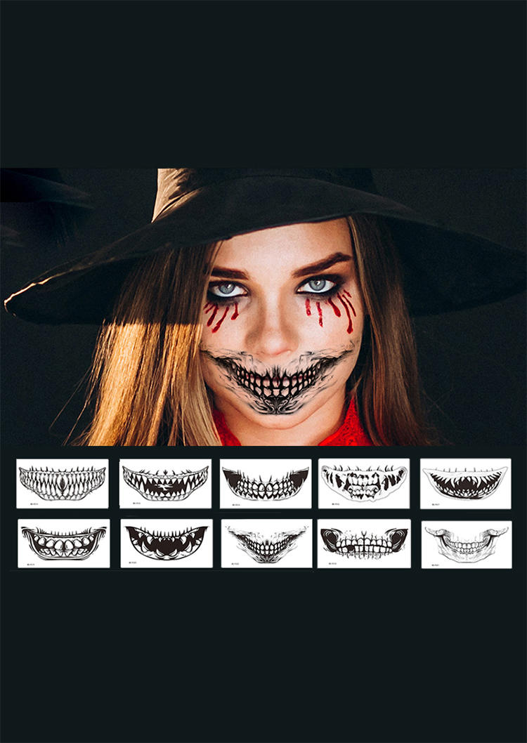 

10Pcs Halloween Fake Scar Lips Waterproof Tattoo Stickers in Multicolor. Size