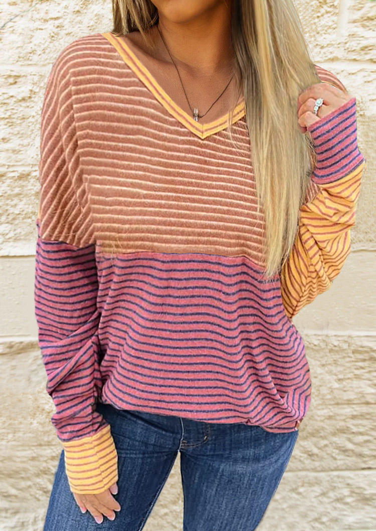 

Blouses Color Block Striped Cut Out Twist Blouse in Multicolor. Size: L,M