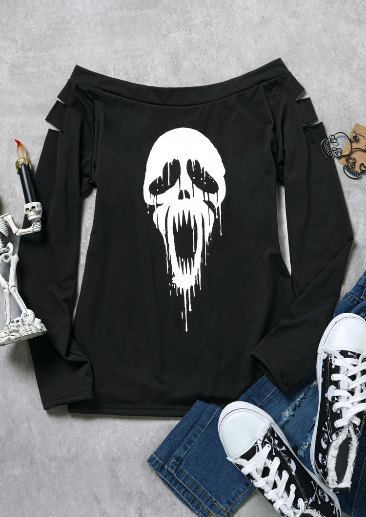 Halloween Scary Ghost Cut Out Blouse - Black