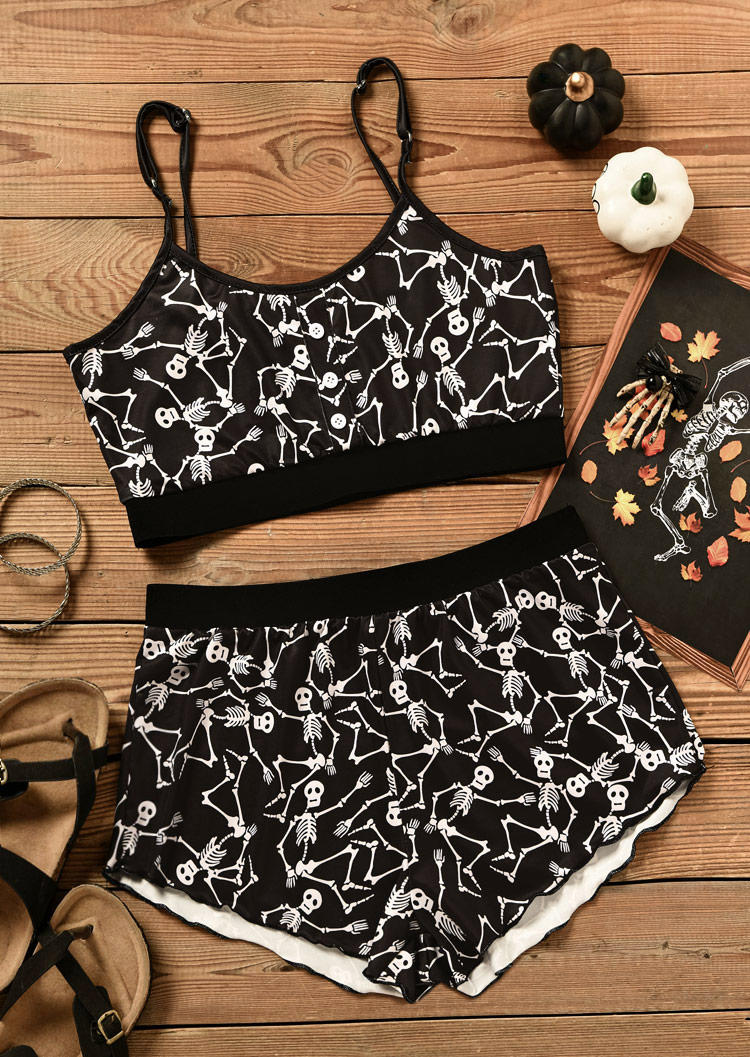 

Sleepwear Halloween Skeleton Camisole And Shorts Pajamas Set in Black. Size: L,M,,XL