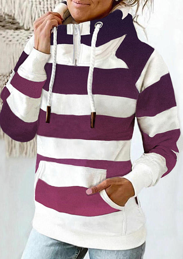 

Hoodies Gradient Striped Pocket Drawstring Hoodie in Multicolor. Size