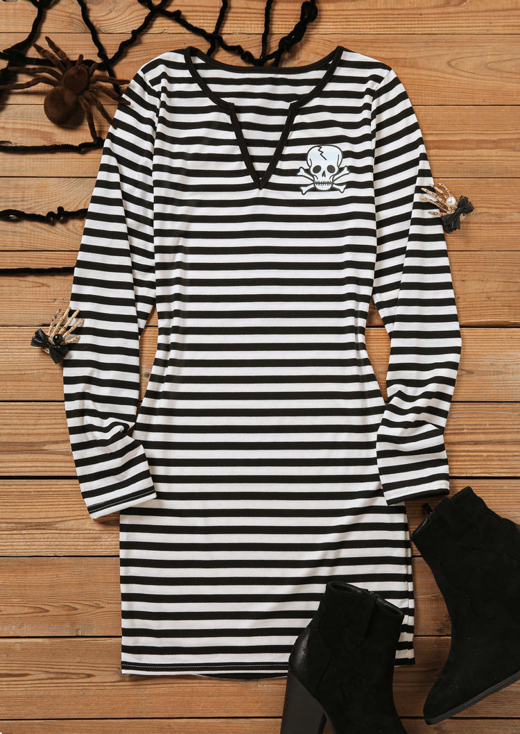 

Bodycon Dresses Striped Skull Notched Neck Bodycon Dress in Multicolor. Size: L