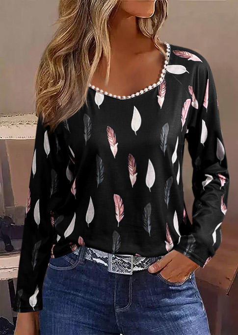 Blouses Feather Pom Pom Trim Long Sleeve Blouse in Black. Size: S